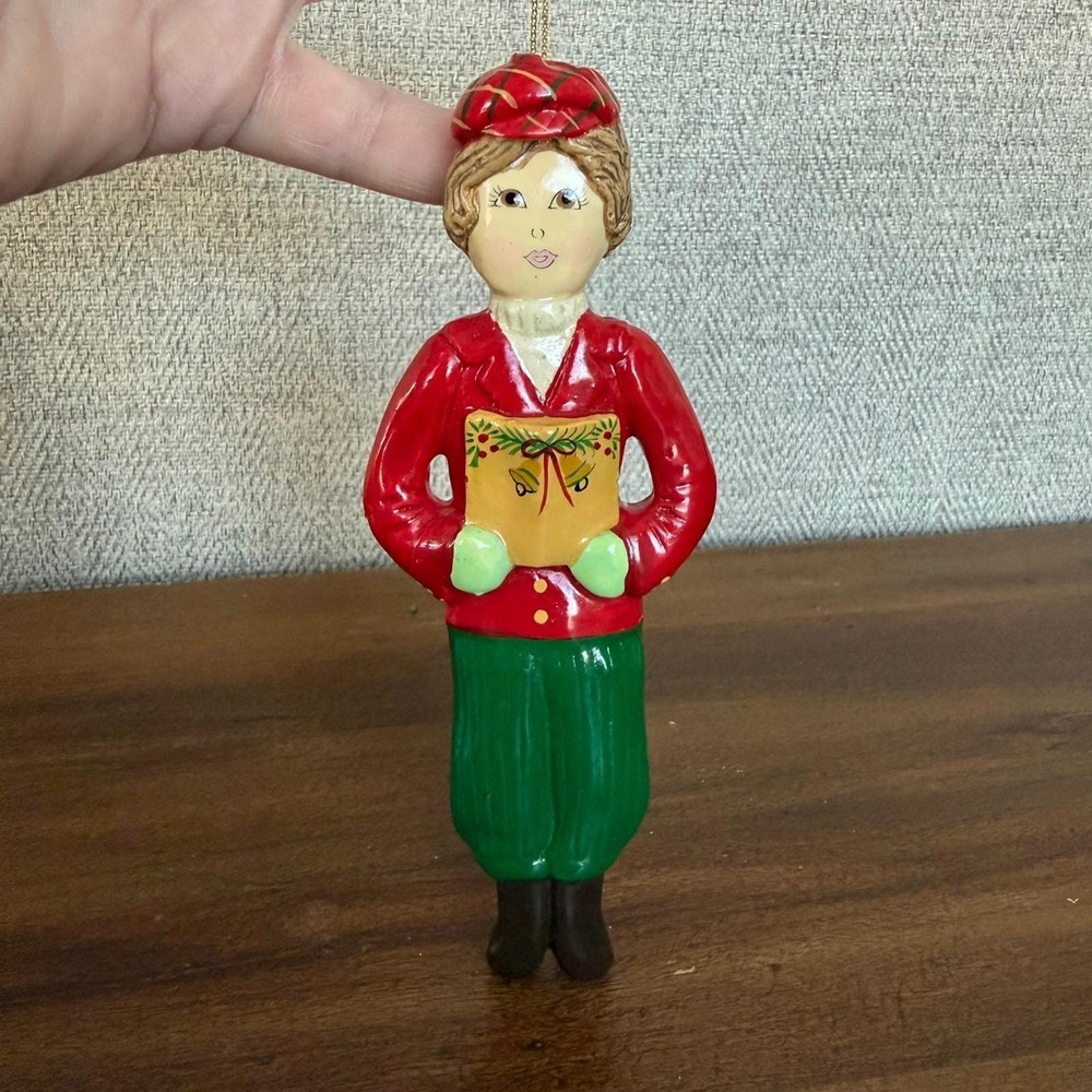 Vintage '82 Charlee McGee Chalkware Christmas Caroler Girl Ornament Personalized